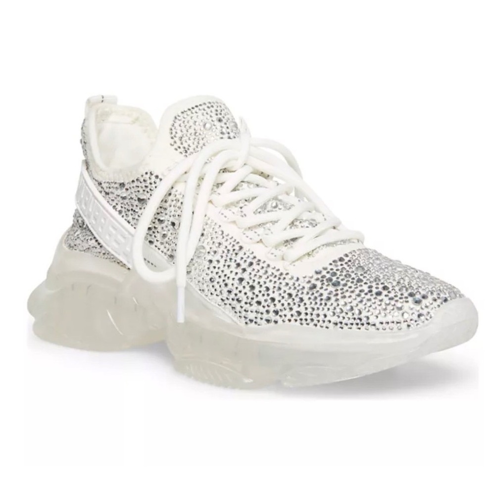 Steve Madden Girls SM NY90 Chunky Knit Glitter Sneakers White Size 1M Fashion